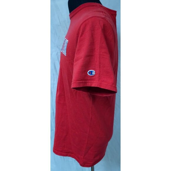 Champion Mens Large Red Short Sleeve Crew Neck Spell Out Embroidered T-Shirt - Picture 6 of 12